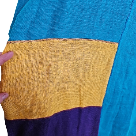 100% Linen Lagenlook Colorblock Vintage Blouse Top Colorful Artisy Oversized - Picture 4 of 5